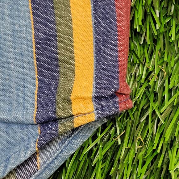 Vintage MOD Striped Denim Button Shirt Medium 22x29 Baggy Vertical-Stripes - Picture 13 of 13